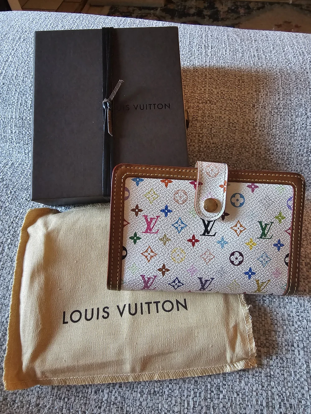 Louis Vuitton White Multicolor Monogram Compact Wallet with Brown Trim - Picture 9 of 9